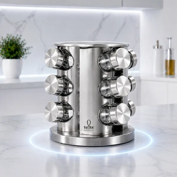 Porta Tempero Inox Giratório Vidro 12 Potes 360