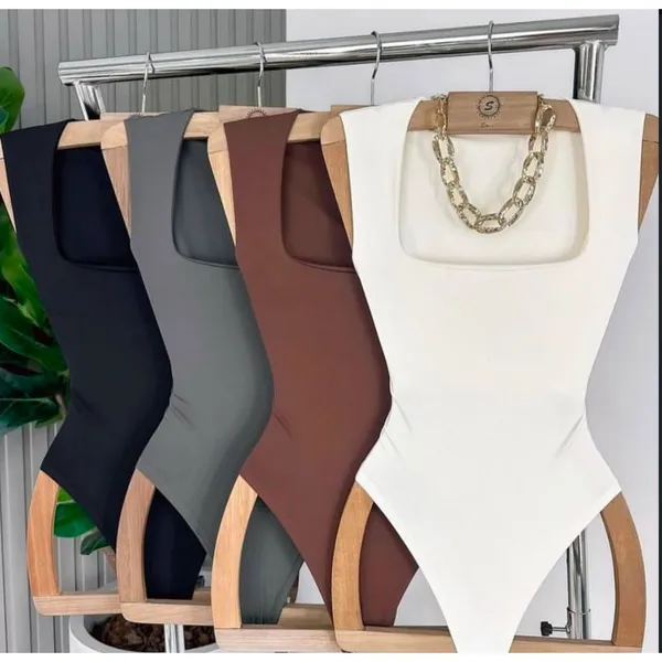 Body Collant Feminino Regata Blusa Decote Quadrado Com Forro Estilo Blogueira