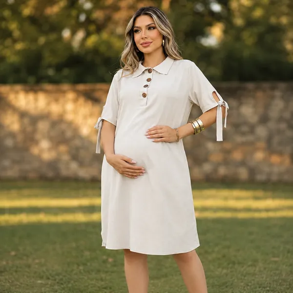 Vestido Chemise Gestante Soltinho Facil Abertura Amamentação Funcional