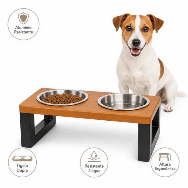 Comedouro Pet Elevado Tigelas Duplas Alumínio Cães Gatos