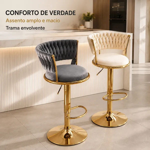 Banqueta de luxo discreta Banqueta ajustável Elevação/Rotação Banqueta de balcão Assento confortável