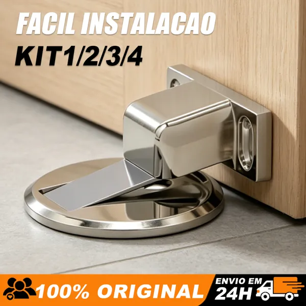 Prendedor Trava Fixador de Porta Magnético Slim Inox Cromado Adesivo
