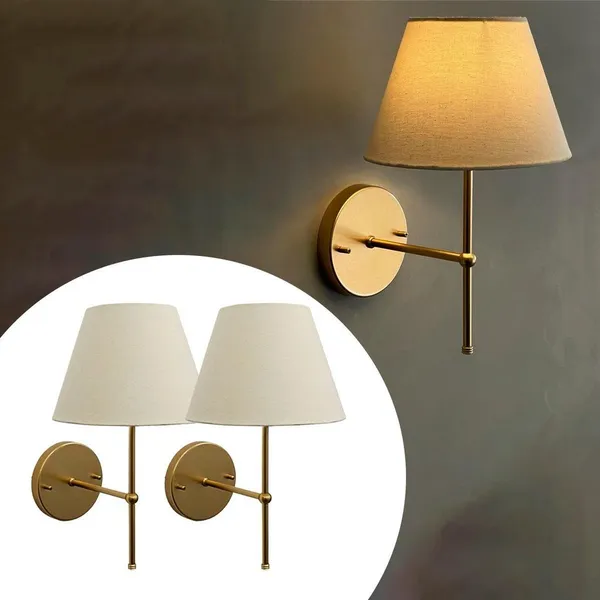Kit 2 arandelas de Parede luminaria Clássica de alumínio Com Cúpula tecido algodão Ref 19