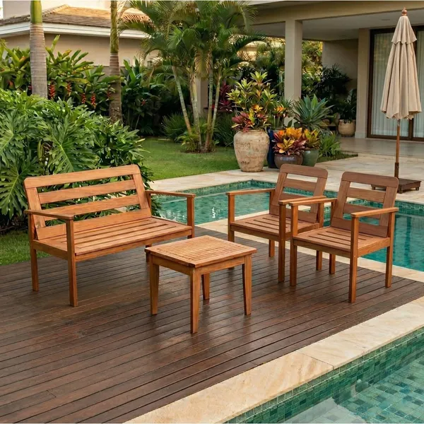 Conjunto para Jardim com 1 Sofá 2 Poltronas 1 Mesa de Centro Madeira Maciça Cairo sem Almofadinha Yescasa Não