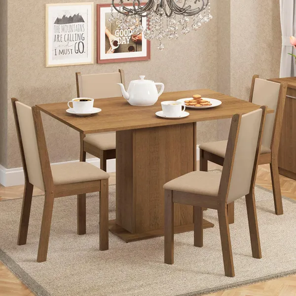 CONJUNTO SALA DE JANTAR MESA TAMPO DE MADEIRA 4 CADEIRAS TALITA MADESA