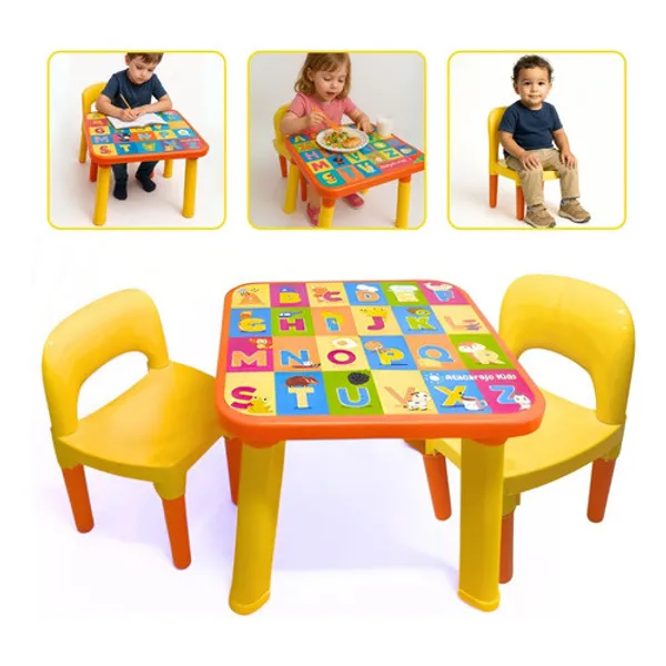 Mesa Infantil com 2 Cadeiras Mesinha Educativa Alfabeto Desmontável para Criança
