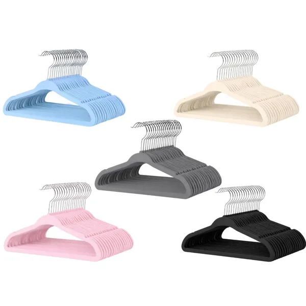 Kit 30 Cabides Infantis Baby de Veludo Antideslizante Azul, Rosa, Bege e Preto 29,5cm