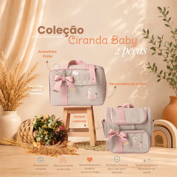Kit bolsa maternidade Personalizado 2 peças menina Coleção Ciranda Baby