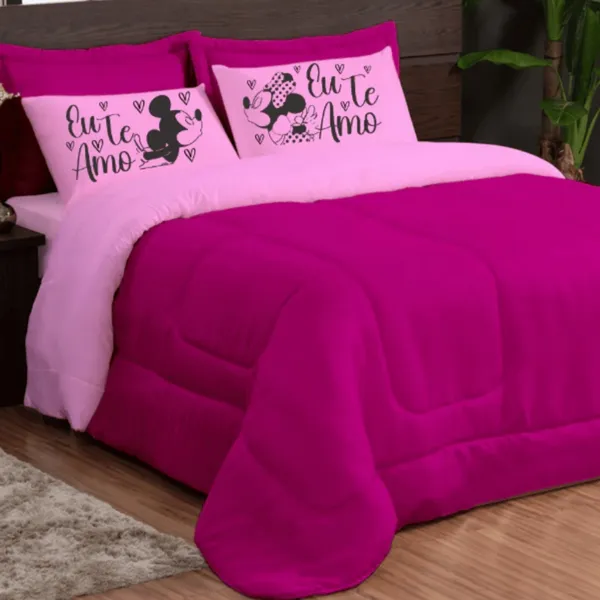 Kit 3 Peças Edredom Com Fronha Estampada Tamanhos Casal  e Queen