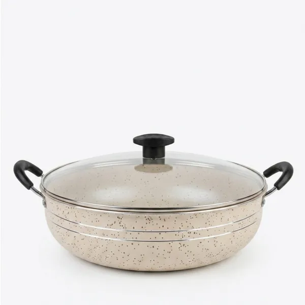 Panela Grande Frigideira Wok Silver Lines Antiaderente com alças + Tampa.