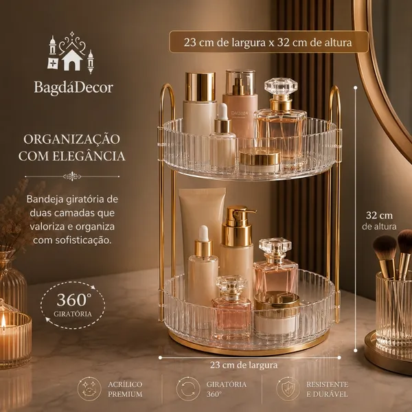 Organizador Giratório 360° Dois Andares | Cosméticos, Perfumes e Acessórios Premium