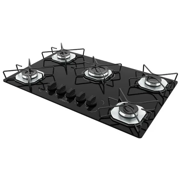 Fogão Cooktop Fogatti à Gás FGT 5 Bocas Vidro Preto Flange Inox Bivolt - Acendimento Automático