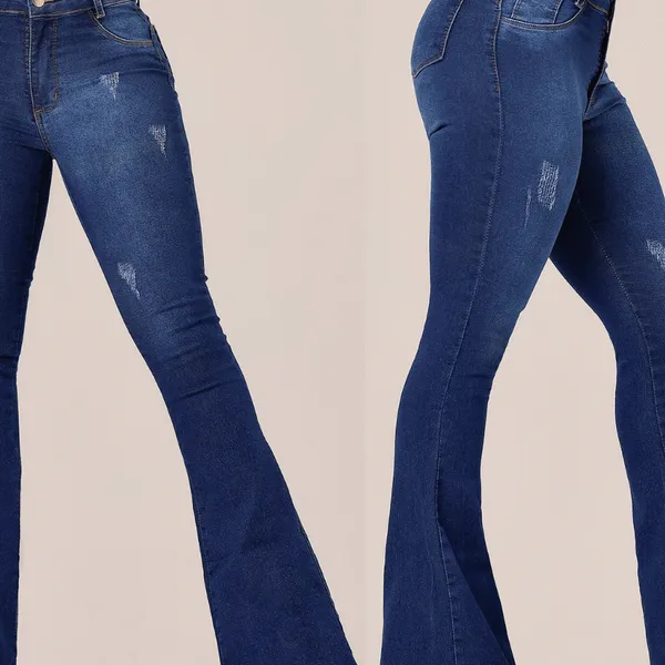 Calça Flare Jeans Feminino Cos Alto Elastano Calça Jeans feminina Flaer Cintura Alta Levanta Bumbum