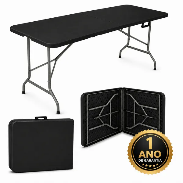 Mesa Dobrável ​1,80m Vira Maleta com Alça Portátil Camping Praia Resistente | LARUNO