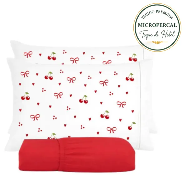 Jogo de Lençol Cereja Estampado  Solteiro Casal Queen King 400 Fios 3 Pçs Ponto Palito Toque Macio
