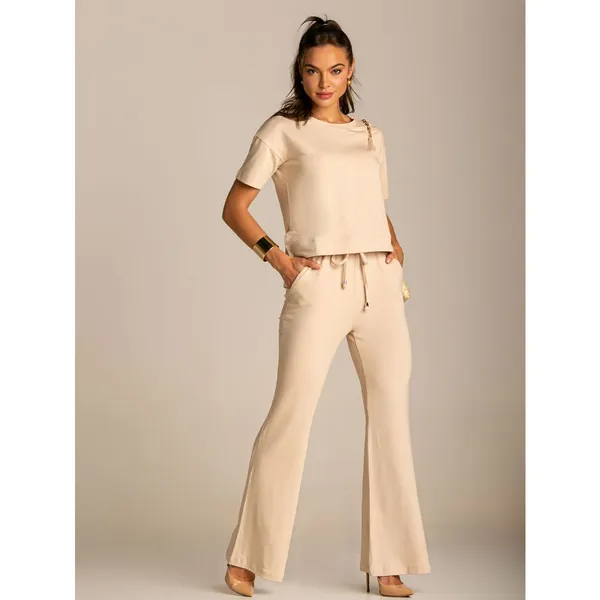 Conjunto de Moletinho Premium Calça Pantalona Blusa Mullet Manga Curta
