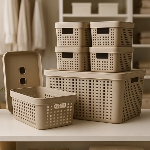 Kit 6 Caixa Organizadora com Tampa 17 L 4,5 L 2 L Cesto Grande em Plástico para Organização