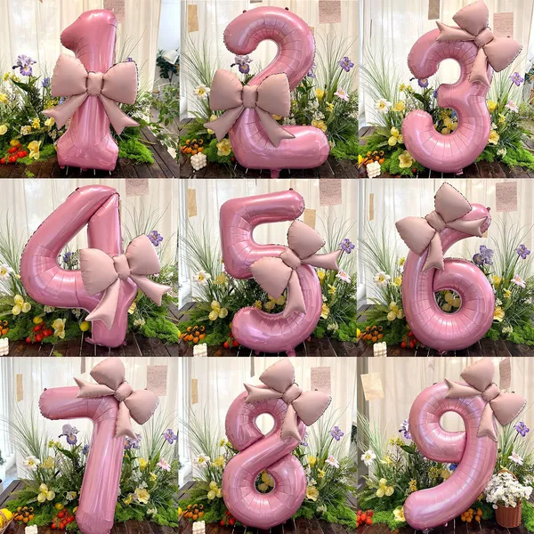 Balões De Folha De Laço Com Número Rosa , Decorações De Festa De Aniversário De Casamento , Decoração