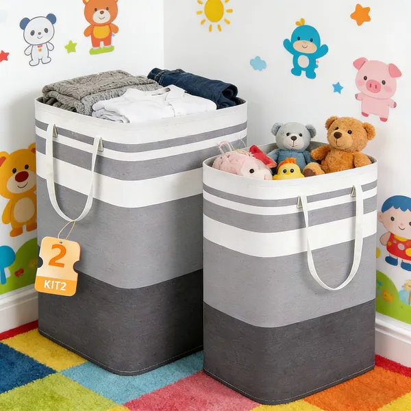2KIT Cesto Dobrável 72L - Organizador Multiuso para Roupas Sujas, Panos ou Brinquedos