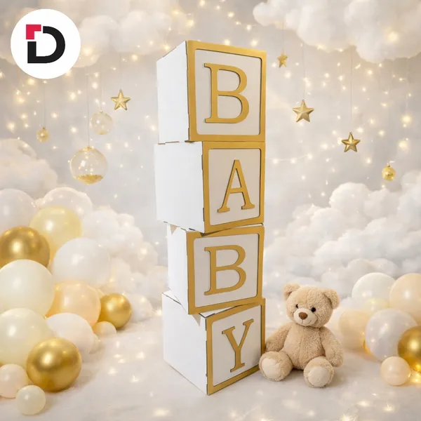 Cubo Baby Pintado DOURADO / Decoração de Festa -  Decoração Chá de Bebê e Revelação MDF - 04 Cubos