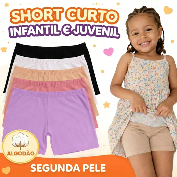 Shorts Curto Infantil Algodão Segunda Pele Menina Ideal para Usar com Saias e Vestidos | 2 a 12 Anos