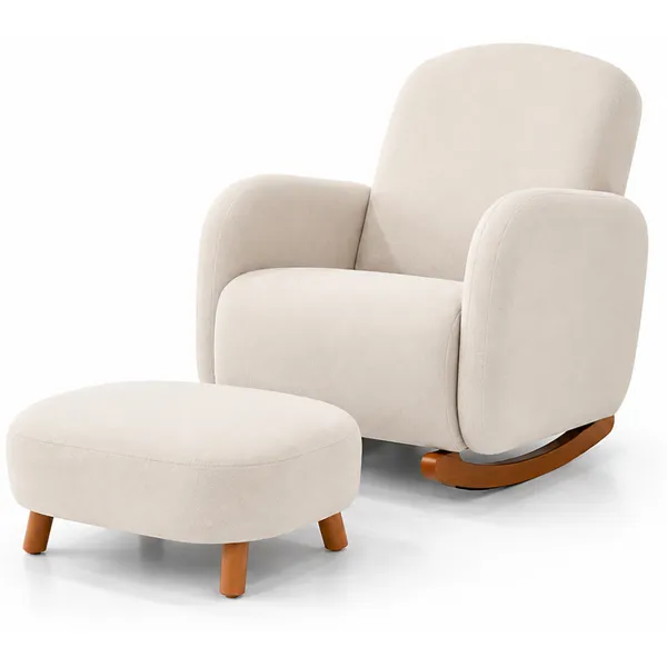 Poltrona de Amamentação Decorativa Curva Balanço Orgânica Boucle para Sala Moderna Confortável Mommy Opala
