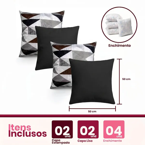 04 Almofadas Cheias Estampadas Modernas Decorativas 50x50 Lançamento Novidade Com Refil Floco Espuma