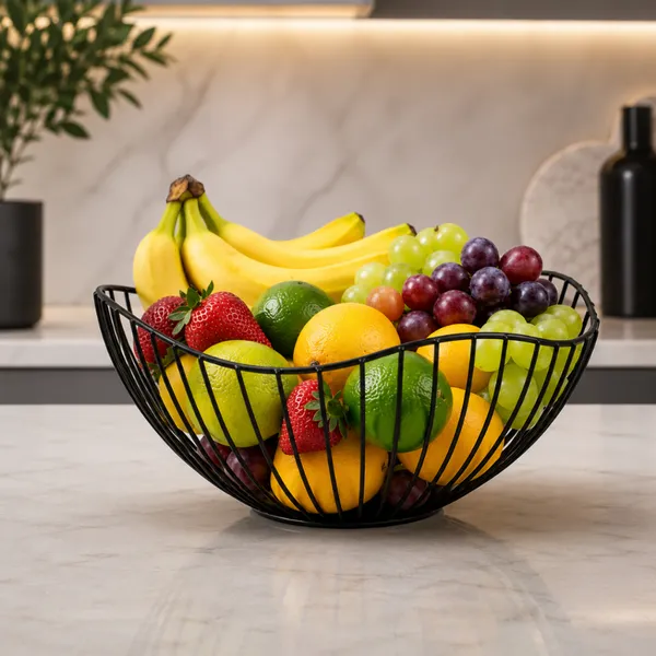 Fruteira de Mesa Multiuso Organizador de Frutas Cesto em Metal Preto Premium para Cozinha em Aço