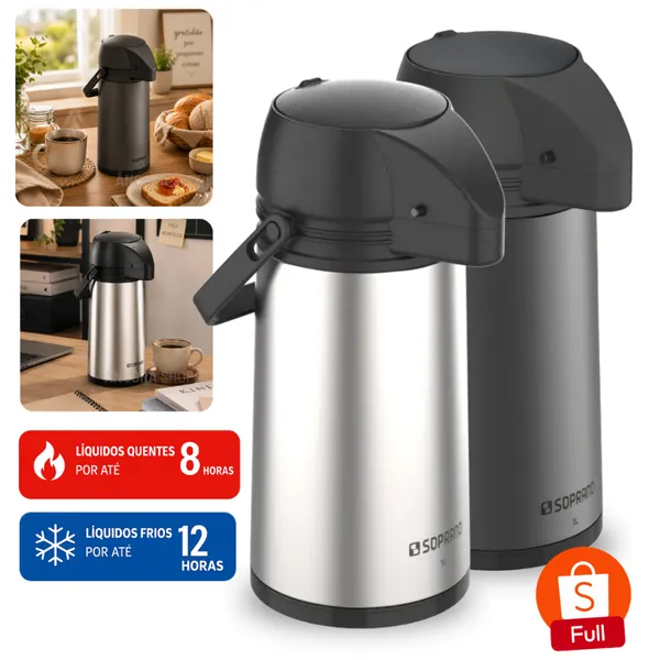 Garrafa Térmica de Café Chá Single Inox 1 Litro Conserva Quente Frio Soprano Antivazamento 1L