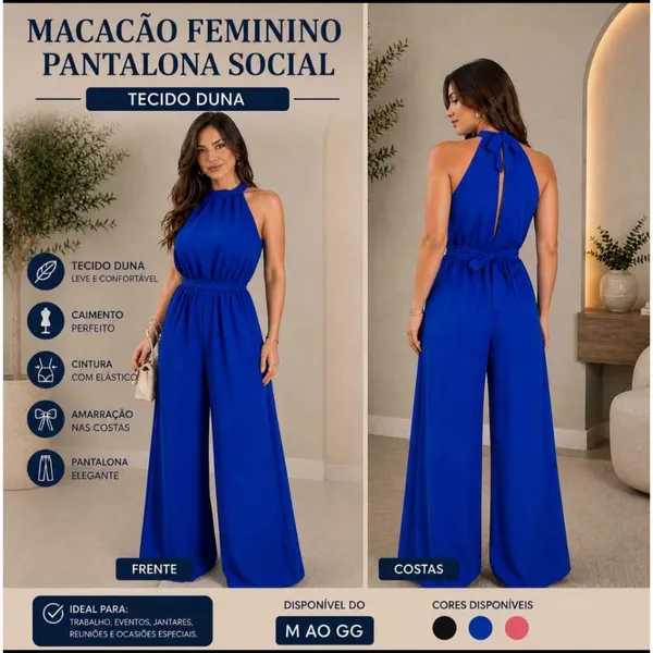 Macacão feminino longo pantalona elegante Tecido duna Premim Casual