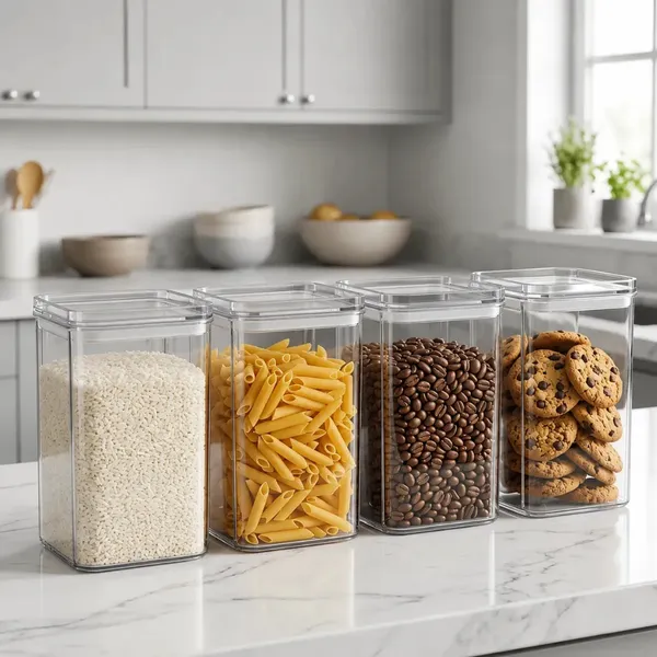 Kit 4 Potes Herméticos Acrílico 1L 1000ml Organizador Cozinha Despensa Transparente Tampa Vedação