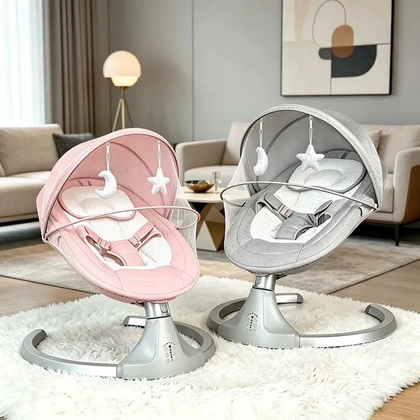 Cadeira Balanço para Bebê com Música, Mosquiteiro e Controle Remoto l Cadeira de Descanso Infantil Confortável
