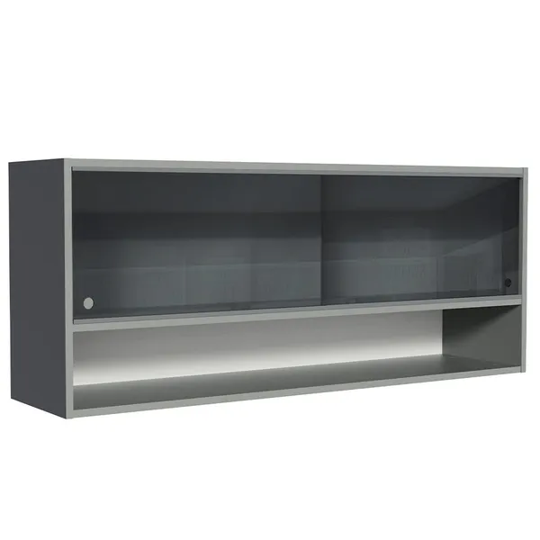 ARMÁRIO DE COZINHA AÉREO 2 PORTAS DE CORRER DE VIDRO NEUTRAL E 1 NICHO CINZA NICE MADESA