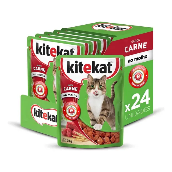 RAÇÃO KITEKAT CARNE ADULTO 70G - EMBALAGEM COM 24 UNIDADES