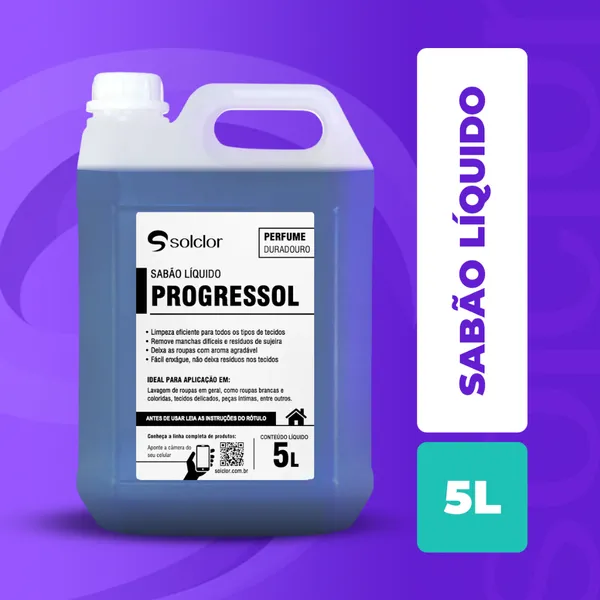 Sabão Líquido Lava Roupas Progressol 5L Solclor - Limpeza Profunda e Perfume