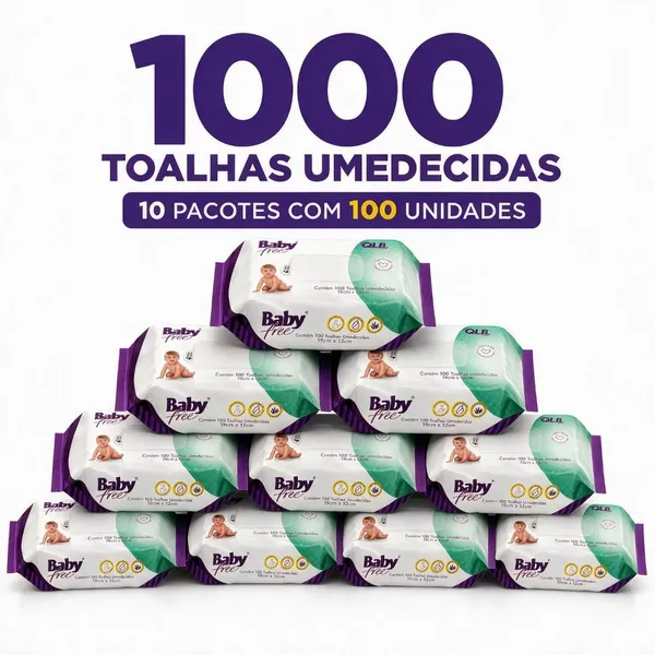 Caixa com 10 Lenços/Toalhas Umedecidas Baby Free c/ 100 Unidades Cada –Sem Tampa FlipTop