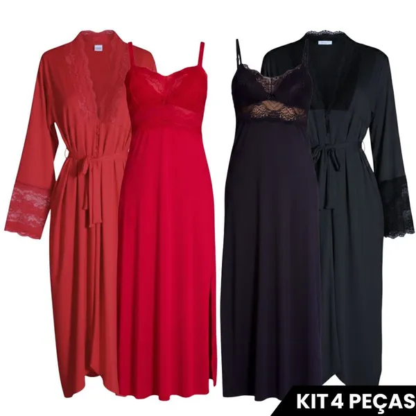 Kit 2 Camisolas Amamentação Longas 2 Robes Longos Confortável