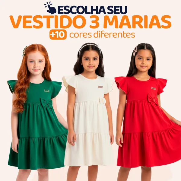 Escolha Seu Vestido 3 Marias Roupas de Menina Infantil 100% Algodão Vestido de Criança Confortável l02