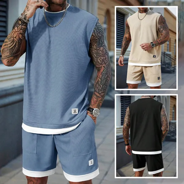 Conjunto Moletom Masculino Conjunto de Regata e Shorts Casuais Conjunto de Duas Peças para Homens