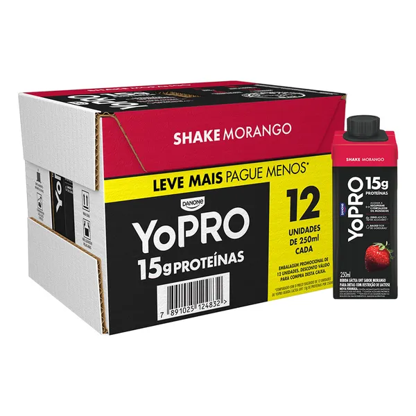 YoPRO Bebida Láctea UHT Morango 15g de proteínas 250ml12un