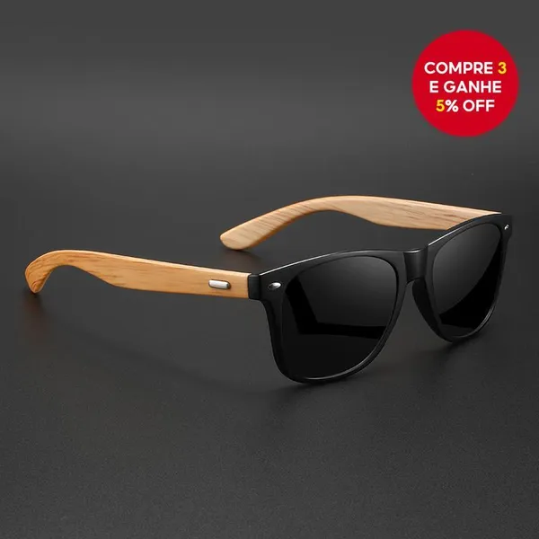 Óculos de sol retrô de bambu, estilo vintage com hastes UV400 unissex, ideal para uso diário ao ar livre.