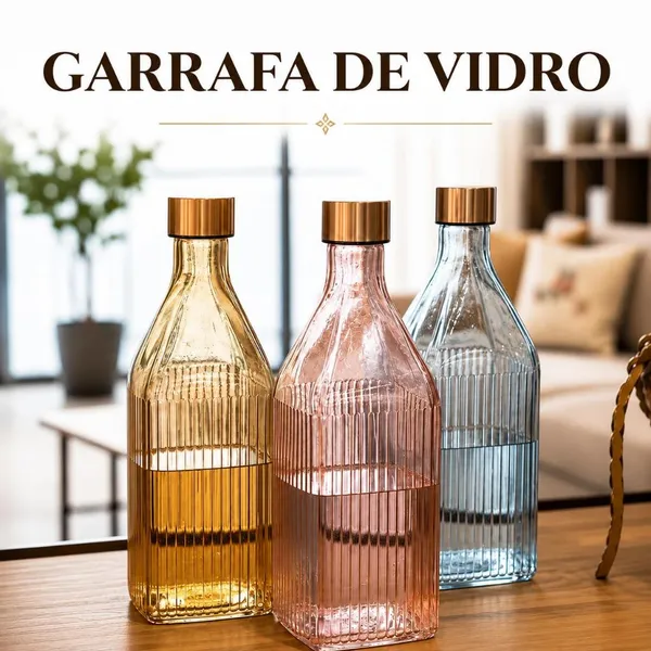 Garrafa Vidro 1 Litro Tampa Inox Água Suco Para Geladeira Quadrada Canelada Scotch