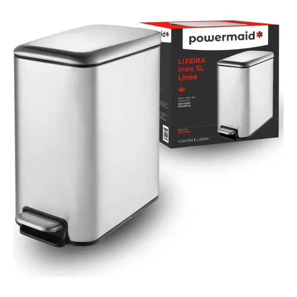 LIXEIRA INOX LÍNEA 5L COM PEDAL PARA BANHEIRO ESCRITÓRIO