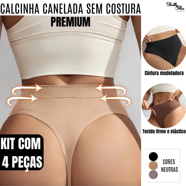 Kit 4 ou 2 Calcinhas Caneladas SEM COSTURA POLIAMIDA Modeladora Não Marca Confortável Lingerie Feminina
