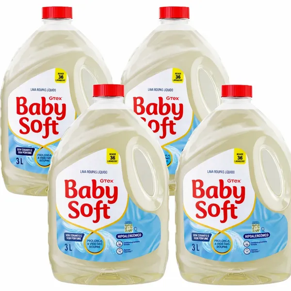 Kit 4 Lava Roupas Líquido Baby Soft Max ​Cuidado - 3l