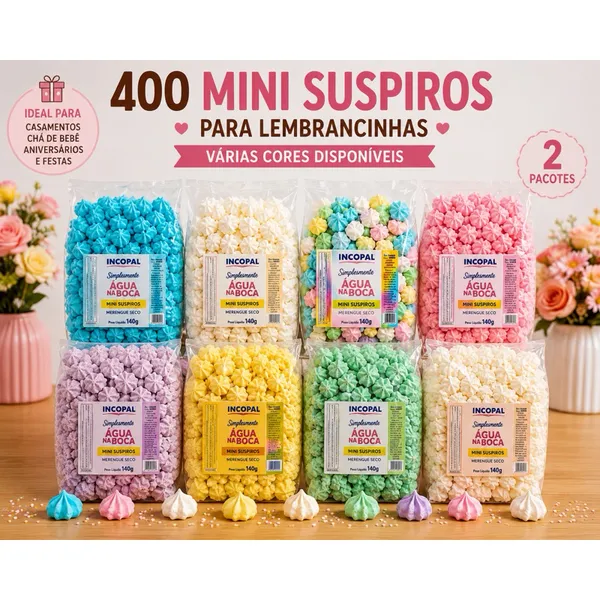 400 Mini Suspiros para Lembrancinhas Artesanais | Casamento, Chá de Bebê e Festa Infantil – 2 Pacotes
