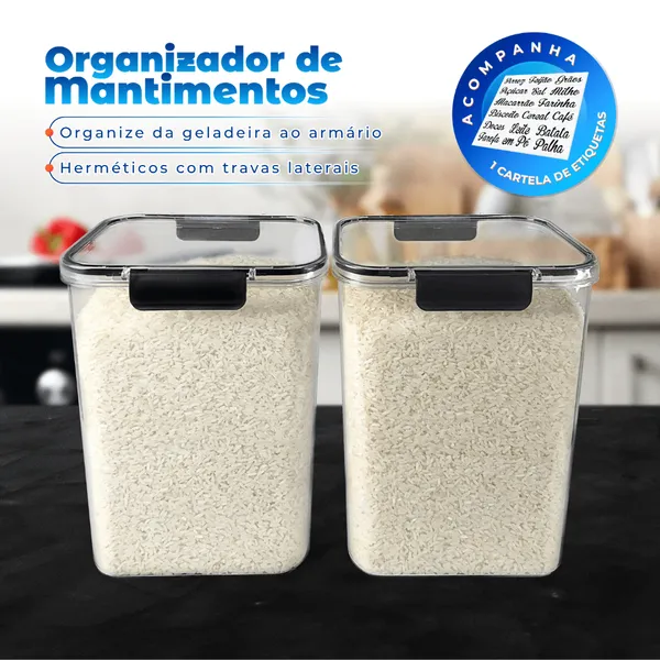 Jogo de 2 Potes 4200ml Hermético Organizador Cozinha