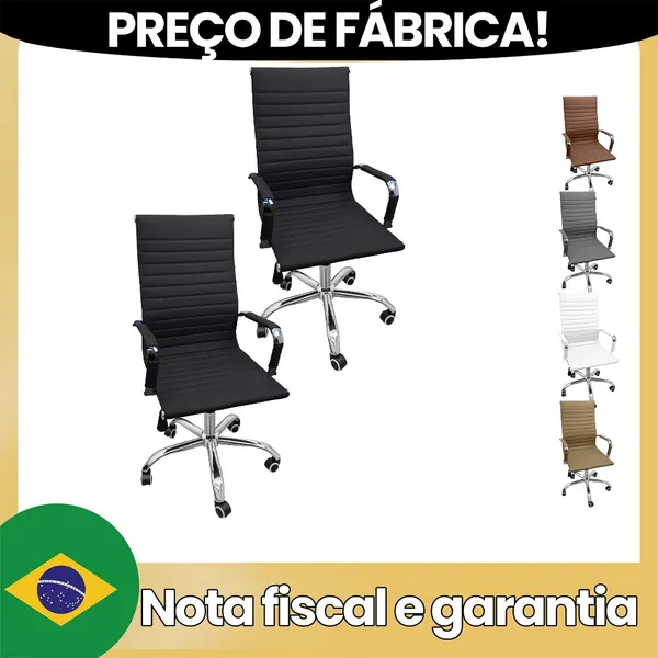KIT 2 CADEIRAS EAMES ESTEIRINHA PRESIDENTE ALTA ESTOFADA COURO
