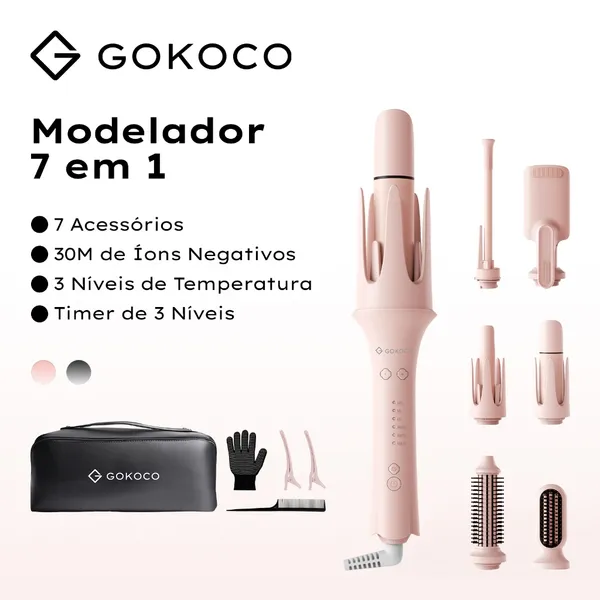 GOKOCO 7 em 1 Modelador de Cachos Multifuncional íons negativos cria diversos estilos de cachos Design bivolt
