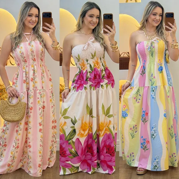 Vestido Feminino Longo Camadas Serena Tecido Duna Tendencia Lançamento 2026